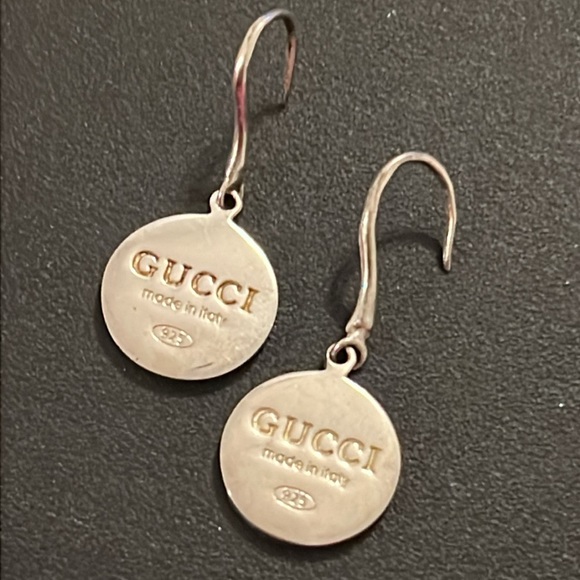 Gucci Sterling Silver Logo Medallion Disc Drop Hook Earrings - Picture 9 of 14
